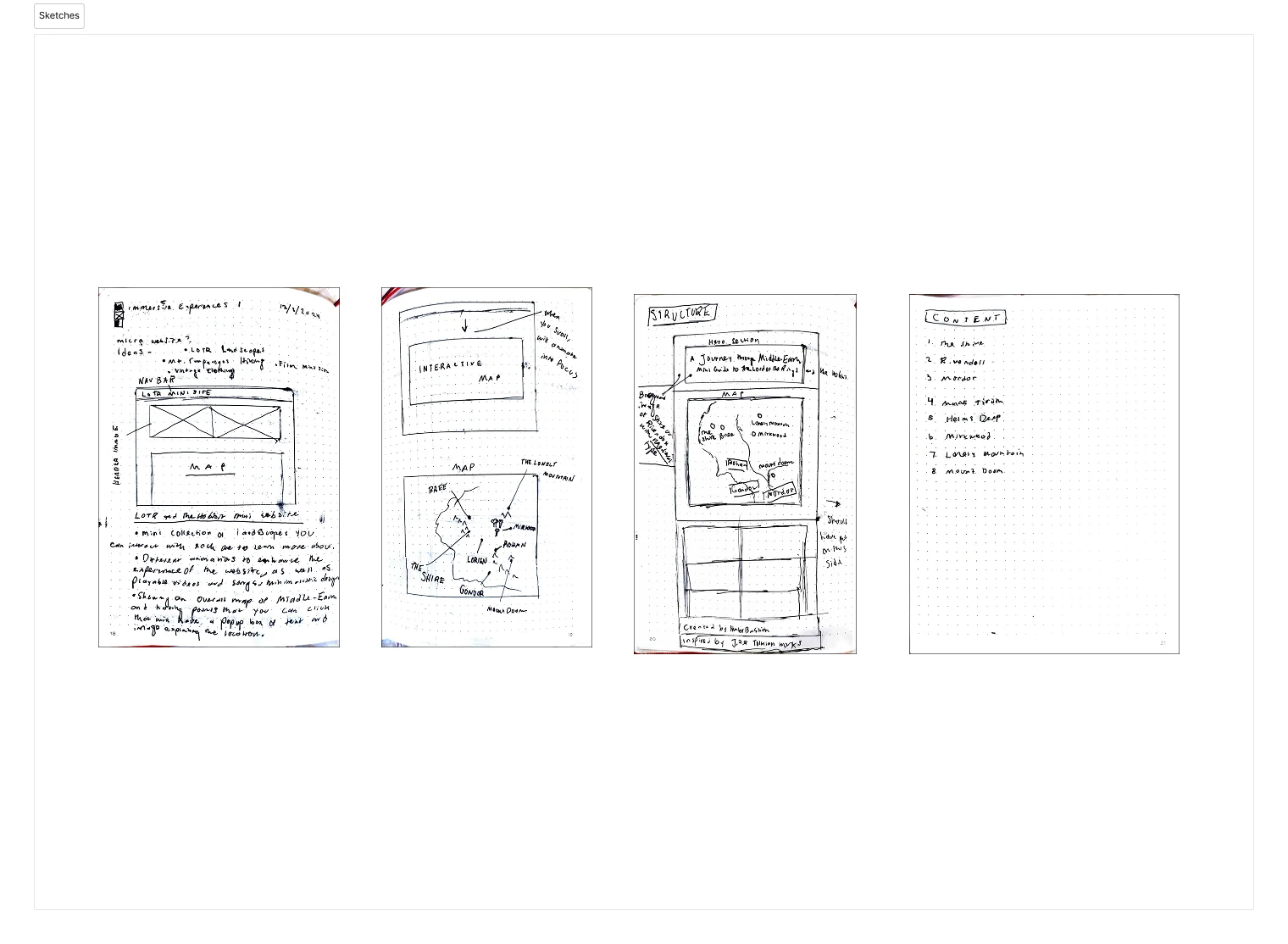 Early sketches for site layout and map interaction